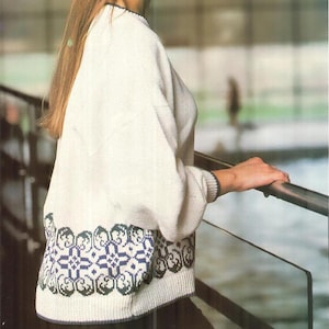 Modello per maglieria a macchina - Maglione da donna con bordo Fair Isle - Formato PDF - da rivista vintage degli anni '90