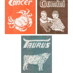 3 gráficos de máquina de tejer Singer del zodiaco - Descarga instantánea en PDF - motivos de Cáncer, Géminis, Tauro y sus signos para máquinas electrónicas