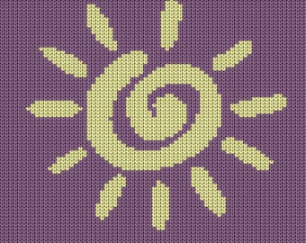 Fun Sun Intarsia Chart - 60 stitches x 70 rows - Hand and machine knitting, for electronic or manual - diagram digital download pattern