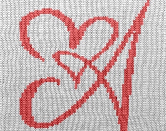 Kalligraphie Liebesbuchstabe A Strickanleitung - Monogramme - Hand- und Maschinenstricken - PDF PDF Colorwork, Fair Isle, Intarsia, Doppelstich