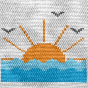 Sunset Knitting Chart – PDF Diagram and Written Instructions – For Machine Knitting, Intarsia, Duplicate Stitch, Fair Isle