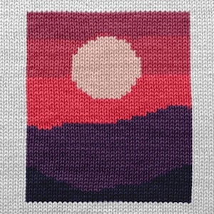 Summer Sunset Knitting Chart – PDF Diagram and Written Instructions – For Machine Knitting, Intarsia, Duplicate Stitch, Fair Isle Colorwork