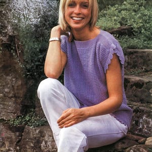 Passap Machine Knitting Pattern – Short Sleeve Pullover with Scallop and Ribbed Edging – Vintage 00s PDF Digital Download