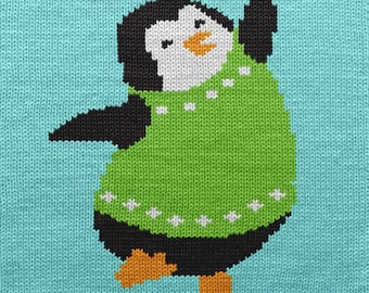 Patrón de punto de pingüino navideño, diagrama de intarsia con instrucciones escritas, descarga digital en PDF.