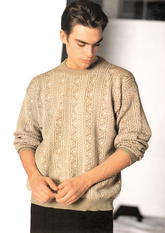 Pull Homme Jacquard Rétro – Col Rond, Manches Longues, Coupe Décontractée Ample | Style Vintage, Chaud, Pour L'automne-hiver