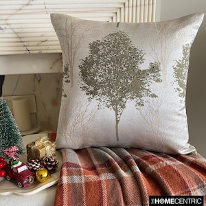 Green Christmas Pillow Cover 16x16 Inch Jacquard Pillow Case Cover for Christmas Decor, House Warming Gift, Holiday Decor - Frosted Fir