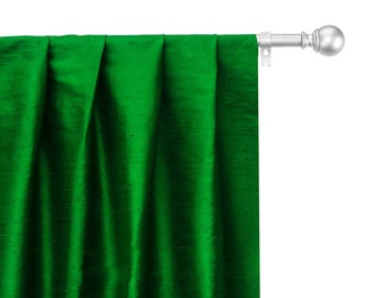 Emerald Green 100% Pure Silk Dupioni Curtain Panels (Rod Pocket, Grommet, Box Pleat, Three Pinch Pleat, Tab Top and Plain Ring Top)