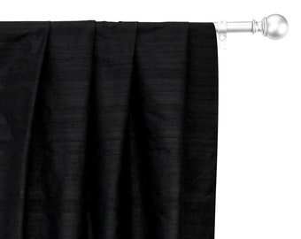 Black 100% Pure Silk Dupioni Curtain Panels (Rod Pocket, Grommet, Box Pleat, Three Pinch Pleat, Tab Top and Plain Ring Top)