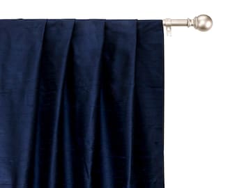 Navy Blue 100% Pure Silk Dupioni Curtain Panels (Rod Pocket, Grommet, Box Pleat, Three Pinch Pleat, Tab Top and Plain Ring Top)