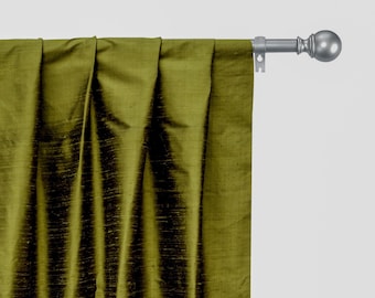 Olive Green 100% Pure Silk Dupioni Curtain Panels (Rod Pocket, Grommet, Box Pleat, Three Pinch Pleat, Tab Top and Plain Ring Top)