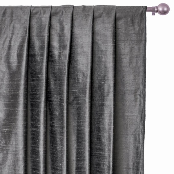 Paneles de cortina Dupioni de seda 100% pura gris carbón (bolsillo de varilla, ojal, pliegue de caja, pliegue de tres pellizcos, parte superior de lengüeta y parte superior de anillo liso)