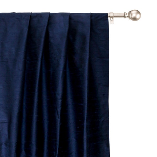 Navy Blue 100% Pure Silk Dupioni Curtain Panels (Rod Pocket, Grommet, Box Pleat, Three Pinch Pleat, Tab Top and Plain Ring Top)