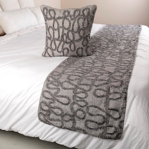 King / Queen / Twin Bed Runner, Grey Designer Bed Scarf in Linen with Embroidery Bed Linen Foot Warmer Home Living - Grace Forever