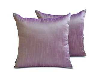 Pack of 2 Cream And Purple Art Silk Pillow Covers,Square Throw Pillow Cover,Iridescent Cushion Cover,Plain Pillow Case - Cream Purple Luxury