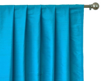 Peacock Blue Silk Dupioni Curtain Panels (Rod Pocket, Grommet, Box Pleat, Three Pinch Pleat, Tab Top and Plain Ring Top)