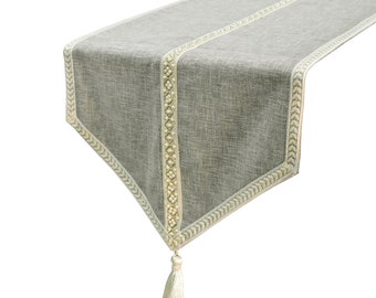 Disponible en chemin de table décoratif de 11, 4, 6, 8 ou 10 places Gris, Cuir Tissage texturé avec volants, À carreaux - Grey Slither