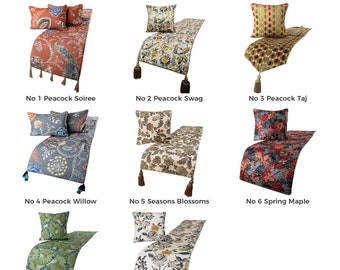 Bed Runner Collection with Matching Decorative Pillow Cover In King / Queen / Twin Sizes Floral, Peacock Quilted, Bead, Tassel, Embroidery