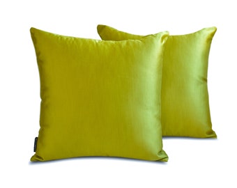 Pack of 2 Chartreuse Slub Satin Pillow Covers, Square Throw Pillow Covers, Solid Cushion Covers, Satin Pillow Case - Chartreuse Slub Satin