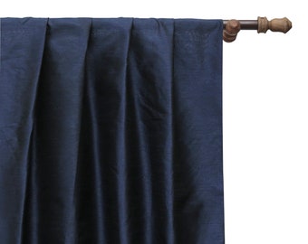 Navy Blue Art Silk Curtain Panels, Faux Silk Curtains (Rod Pocket, Grommet, Box Pleat, Three Pinch Pleat, Tab Top And Plain Ring Top)