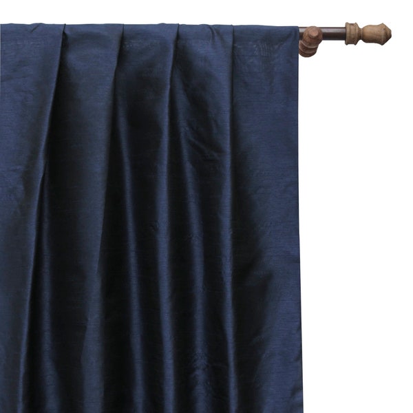 Navy Blue Art Silk Curtain Panels, Faux Silk Curtains (Rod Pocket, Grommet, Box Pleat, Three Pinch Pleat, Tab Top And Plain Ring Top)