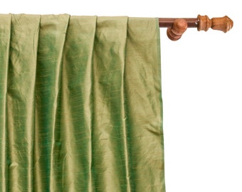 Apple Green Art Silk Curtain Panels, Faux Silk Curtains (Rod Pocket, Grommet, Box Pleat, Three Pinch Pleat, Tab Top and Plain Ring Top)