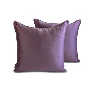 Pack of 2 Lilac Slub Satin Pillow Covers, Square Throw Pillow Covers, Solid Cushion Covers, Plain Satin Pillow Case - Lilac Slub Satin
