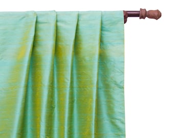 Sea Blue & Gold Silk Dupioni Curtain Panels (Rod Pocket, Grommet, Box Pleat, Three Pinch Pleat, Tab Top and Plain Ring Top)