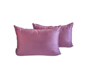 Pack of 2 Light Purple Slub Satin Lumbar Pillow Covers, Rectangle Pillow Covers, Solid Cushion Covers,Satin Pillows- Light Purple Slub Satin