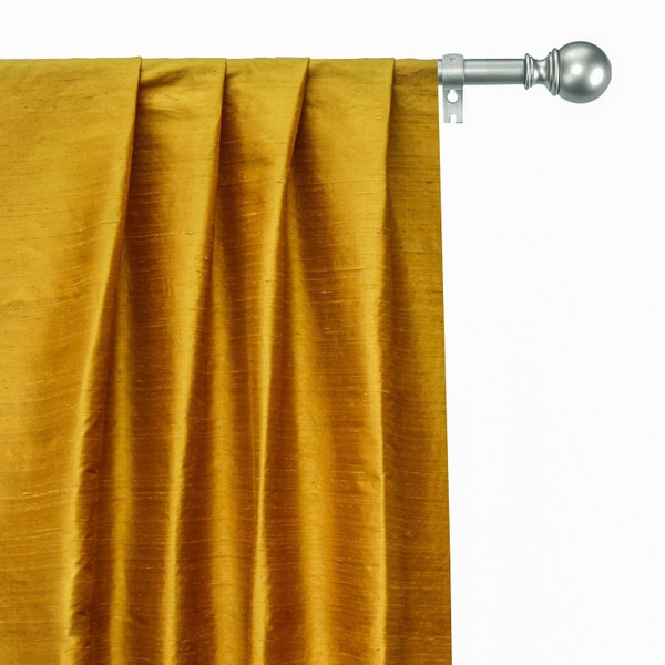 Golden Yellow 100% Pure Silk Dupioni Curtain Panels (Rod Pocket, Grommet, Box Pleat, Three Pinch Pleat, Tab Top and Plain Ring Top)