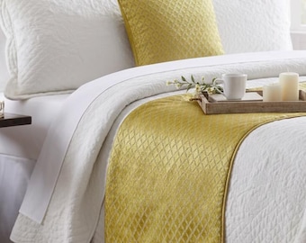 King / Queen / Twin Chartreuse Runner and Matching Throw Pillow Cover Velvet Geometric Pattern Modern Bedroom Decor-Geolux Legacy Chartreuse