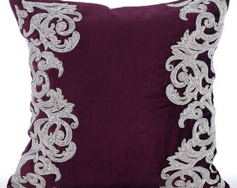 Plum floral cushion | Etsy Damask Floral Pillow Cover 14x20 Plum