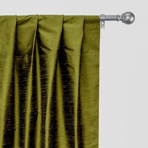 Olive Green 100% Pure Silk Dupioni Curtain Panels (Rod Pocket, Grommet, Box Pleat, Three Pinch Pleat, Tab Top and Plain Ring Top)