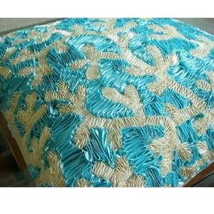 16x16 Handmade Aqua Blue Sofa Cushion Cover, Art Silk Throw Pillow Cover Corals Throw Pillow Case Sea Creatures Beach Aqua Ornate image 2