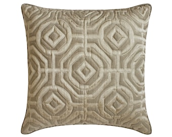 Decorative Throw Pillow Cover 16"x 16" Beige Jacquard Fabric Quilted Geometric Pattern Bedroom / Home Decor - Angular Alchemy