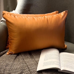 Orange set med 2 enfärgade örngott i satin, modernt avlångt kuddfodral - Orange Slub Satin