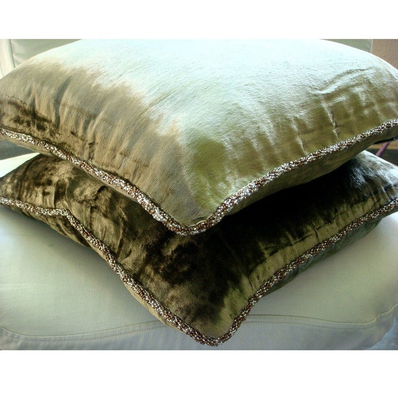 Olive Shimmer 16x16 Decorative Olive Green Sofa Cushion Cover Velvet Throw Pillow Cover Throw Pillow Case Solid Color Contemporary