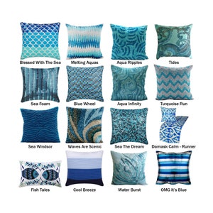 The Ocean Collection Pillow Covers, Aqua Decorative Throw Pillow Cover, Bead, Sequins Ocean, Sea Themed Pillows, Lumbar Pillows, Bed Runner