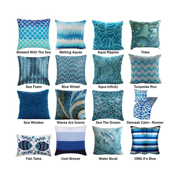 The Pillow Collection Henley Stripes Aqua Down Filled Throw Pillow