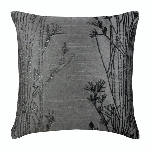 Designer Gray Euro Pillow Cover 24"x24" / 26"x26", Art Silk Couch Pillow Cover Ivy Euro Size Cushion Cover Nature Floral - Willow Sparkle