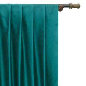 Peacock Greenish Blue Art Silk Curtain Panels, Faux Silk Curtains (Rod Pocket, Grommet, Box Pleat, Three Pinch Pleat,Tab Top,Plain Ring Top)