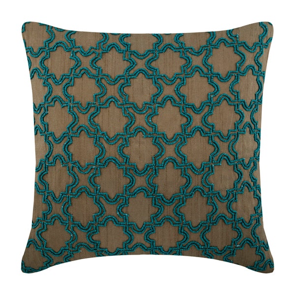 Decorativo Azul 40x40 cm Cojín del sofá, Art Silk Enrejado, Enrejado Cojín Personalizado, marroquí Contemporáneo - Turquoise Chase