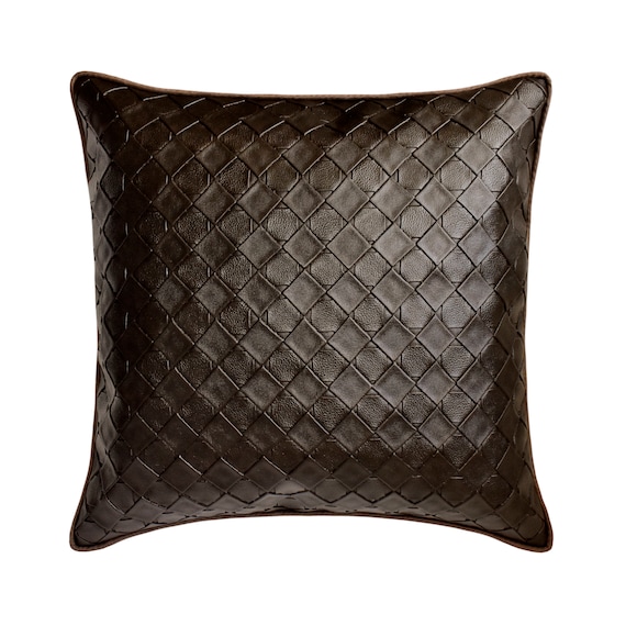 16x16 Decorative Dark Brown Couch Cushion Faux Leather Throw Pillow Cover Checkered Textured Cushion Solid Modern Brown Leather Weave Etsy
