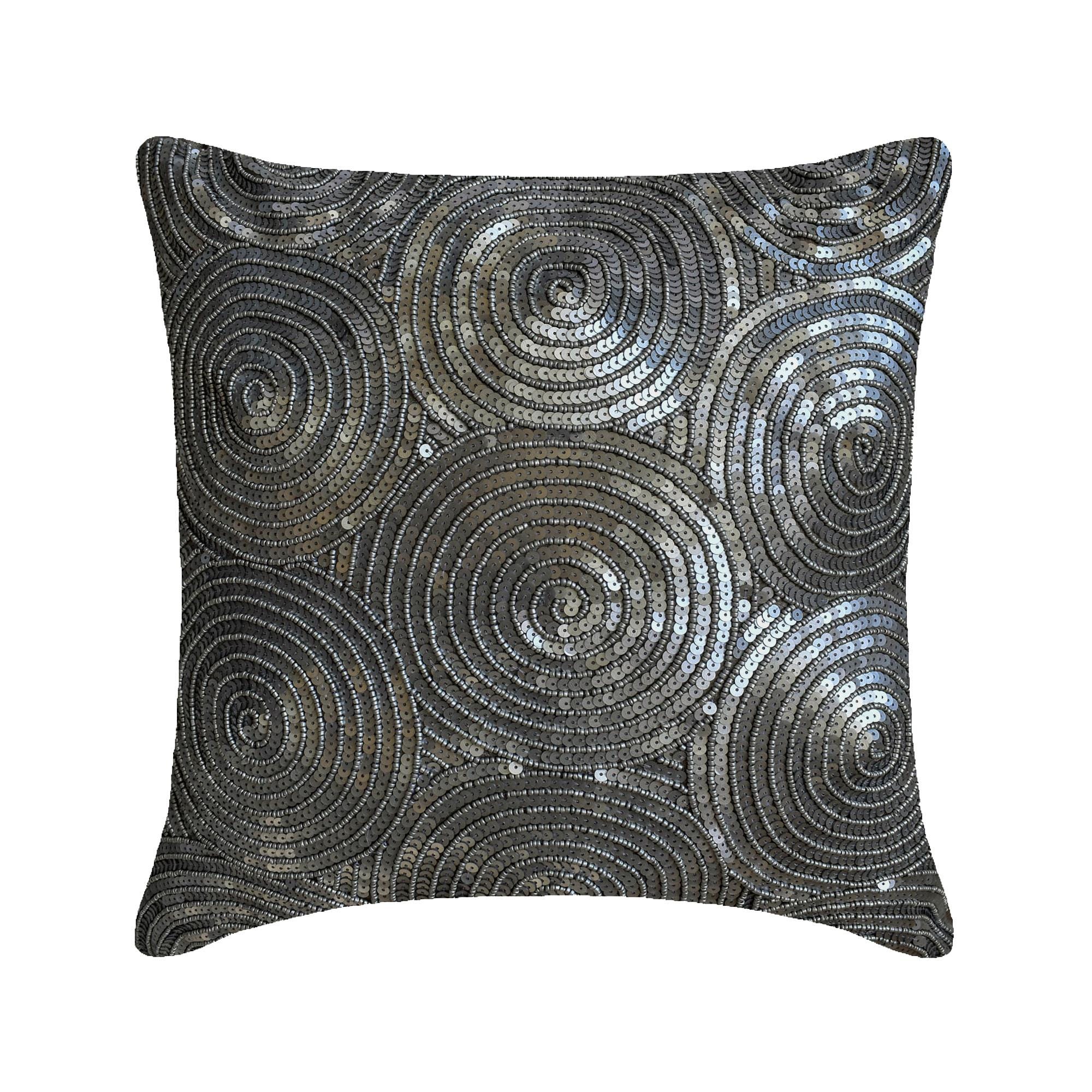 Decorative Sequins Toss Pillows 16"x16", Art Silk Throw Pillow Case Silver Throw Pillow Cover Circles & Dots Modern - All Eyes On Silver