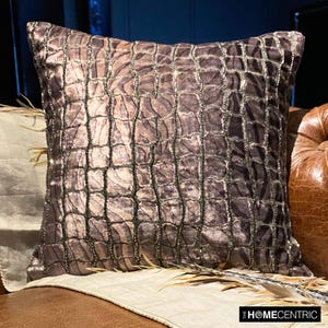 Decorative Throw Pillow Cover 16x16 Inch Animal Pattern Velvet Fabric With Beaded Hand Embroidered Cushion Cover Modern Home - Safari Mirage