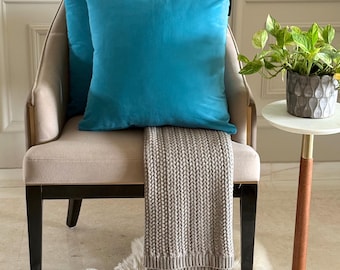 Pack of 2 Turquoise Velvet Pillow Covers, Square Throw Pillow Covers, Solid Cushion Covers, Plain Velvet Pillow Cases - Turquoise Velvet
