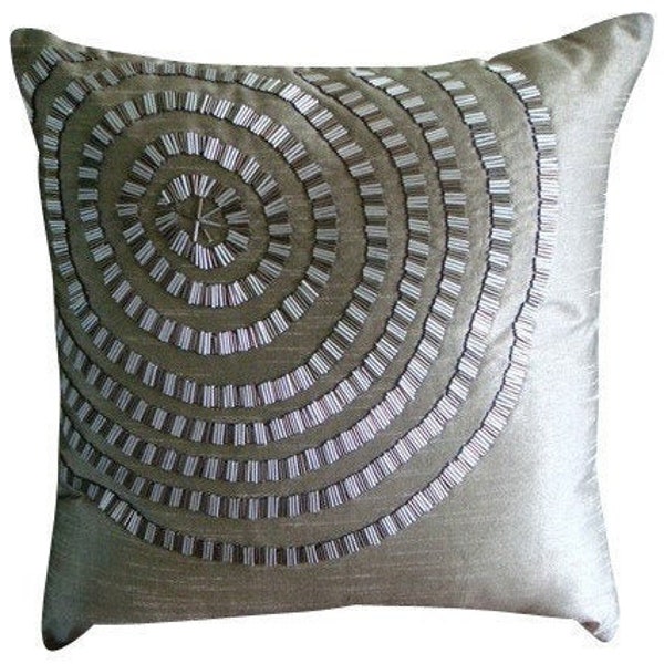 Art Silk Gray Couch Pillow Cover 16"x16", Decorative Pillow Cases Vintage Couch Cushion Abstract Pattern Modern Style - Metallic Rings