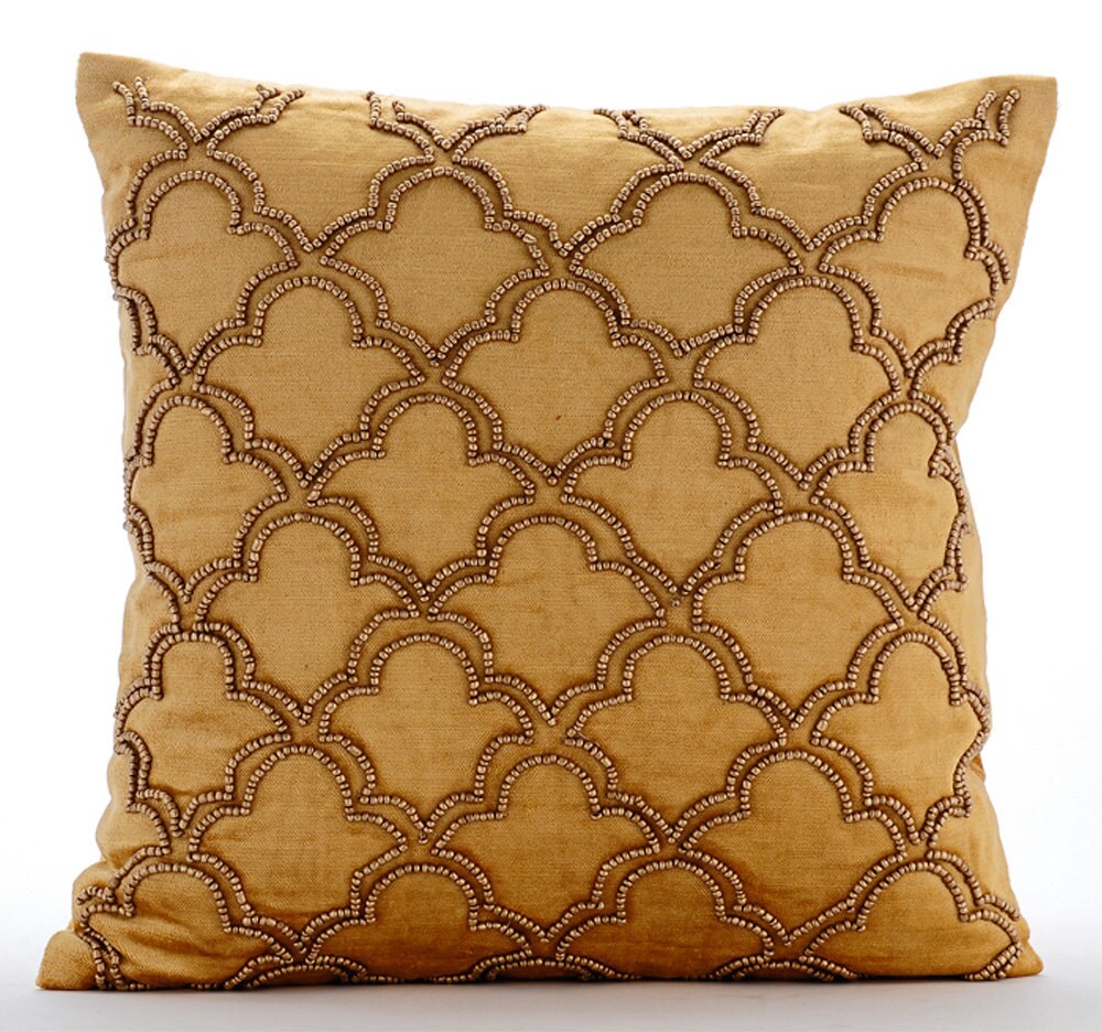 Gold Cushion Covers Square Gold Beaded Lattice Trellis Etsy