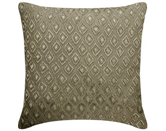 Decorative Pillow Cover 16x16 Inch Grey Linen Throw Pillow Cover with Beaded & Zardozi Embroidery Modern Cushion Cover - Diamonds And Silver