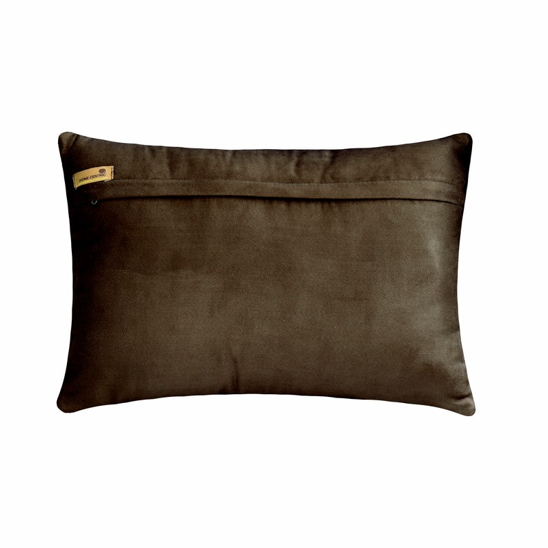 Decorative Oblong / Lumbar Throw Pillow Cover Brown & Gold Foil Textured Fabric with Faux Leather Tassels Couch Sofa Pillow Tassels N Twine image 3