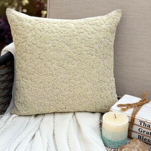 Ivory Cotton & Linen Beaded Sea Creature Pattern, Beach Style Throw Pillow Cover - Ivory Dreams